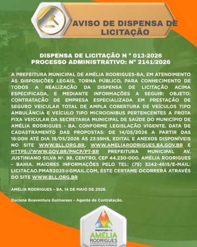 AVISO DE DISPENSA DE LICITAÇÃO Nº 013-2026