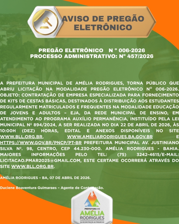 AVISO DE PREGÃO ELETRÔNICO Nº 006-2026