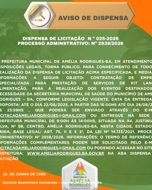 AVISO DE DISPENSA DE LICITAÇÃO Nº 025-2026