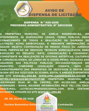 AVISO DISPENSA DE LICITAÇÃO Nº 029-2026