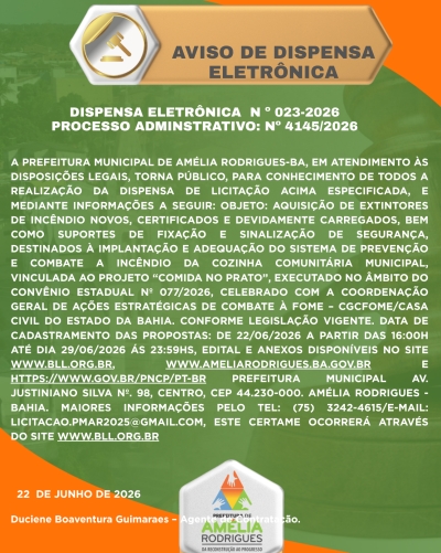 AVISO DE DISPENSA DE LICITAÇÃO Nº 023-2026