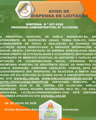 AVISO DISPENSA DE LICITAÇÃO Nº 027-2026