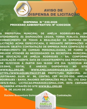 AVISO DE DISPENSA DE LICITAÇÃO Nº 030-2026